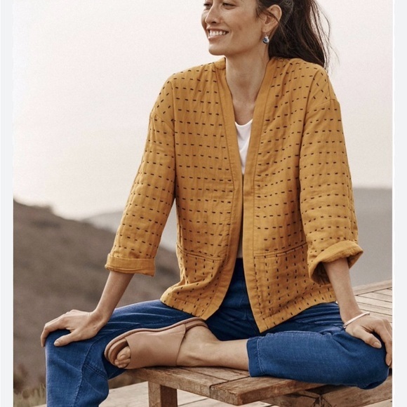 Pure Jill Kantha-Stitched Kimono Boho Jacket oversized size S Natural fibers - Picture 1 of 5